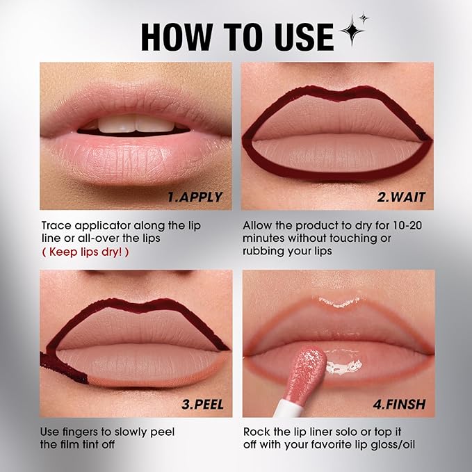 LANGMANNI 3 Colors Long-Lasting Peel Off Lip Liner Set, Waterproof & Smudge-Proof Matte Lip Liners Gift Makeup For Girls (#1+2+3)