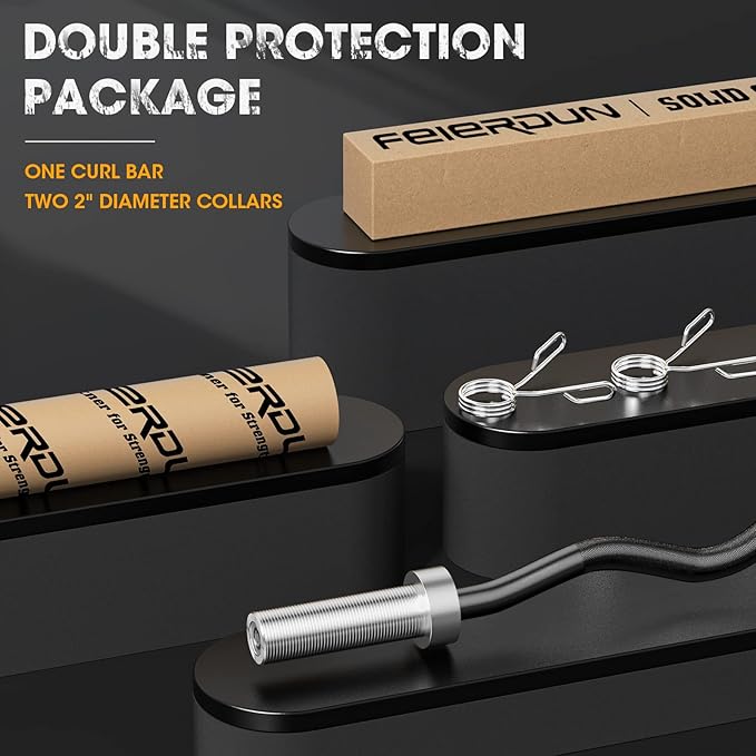 FEIERDUN Olympic Barbell EZ Curl Bar 47in/4ft/5ft/6ft/7ft for Weightlifting 2 inch 2 Spring