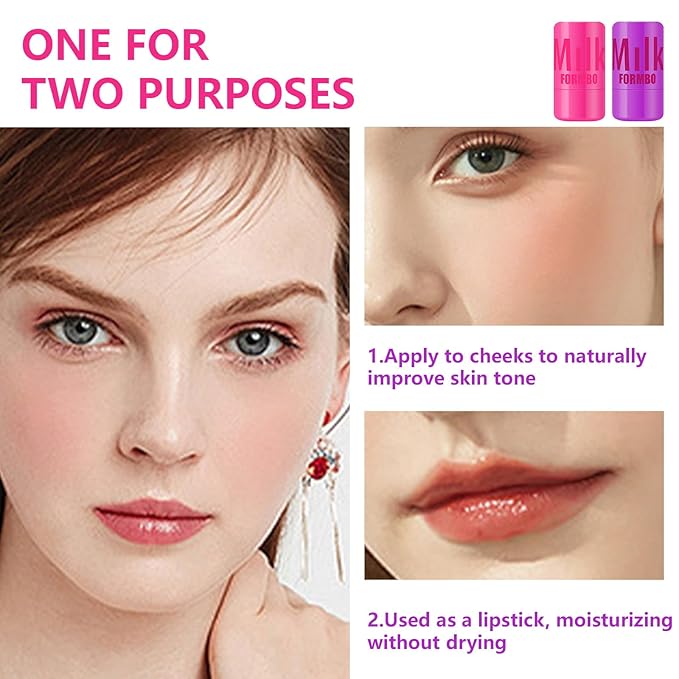 2 Pcs Milk Jelly Blush,Jelly Tint Blush Stick Stick (03#+04#)