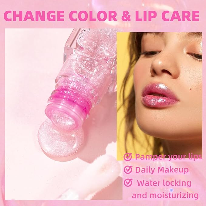 Magic Color Changing Moisturizing Lip Glow Oil Plumping Glimmer Glow Lipstick, Hydrating Lip Gloss Lip Care, Long Lasting Non-sticky Fresh Texture Lip Oil (Color Changing 05)