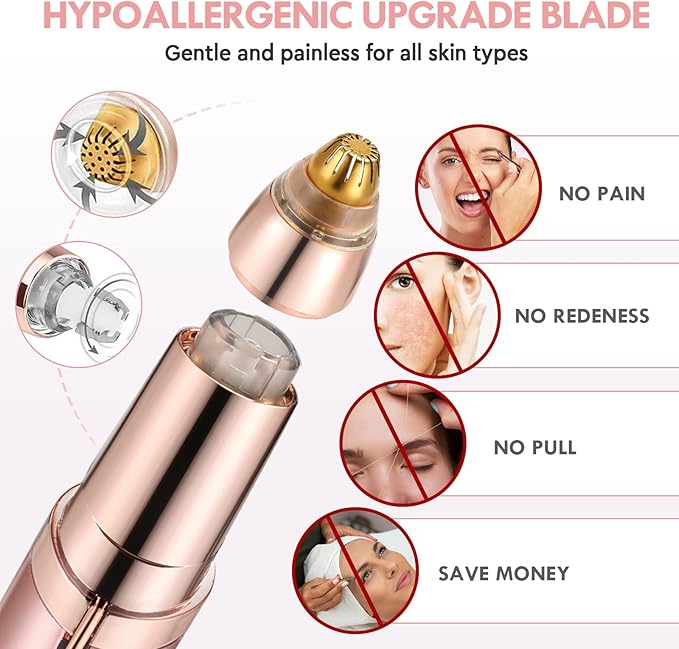 Gurelax Women's Electric Eyebrow Trimmer with Replacement Blades, Precision LED Light, Safe and Instant Painless Hair Remover