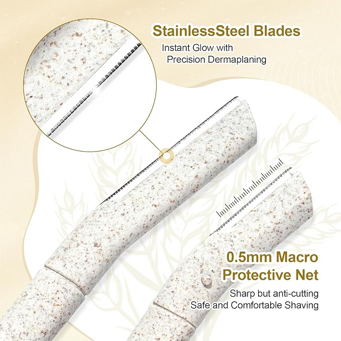 Eco-Friendly Women's Dermaplaning Razor - Multipurpose Exfoliating Tool with Anti-Cut Blades & Biodegradable Handle for Silky Skin & Perfect Brows (Beige)