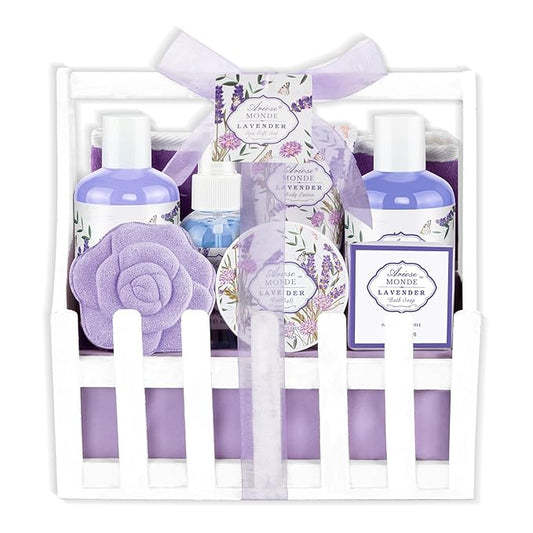 Lavender & Jasmine Scented Spa Gift Set for Women, Includes Body Lotion, Shower Gel, Salts, Bubble Bath, Body Mist, Soap, Bath Bombs