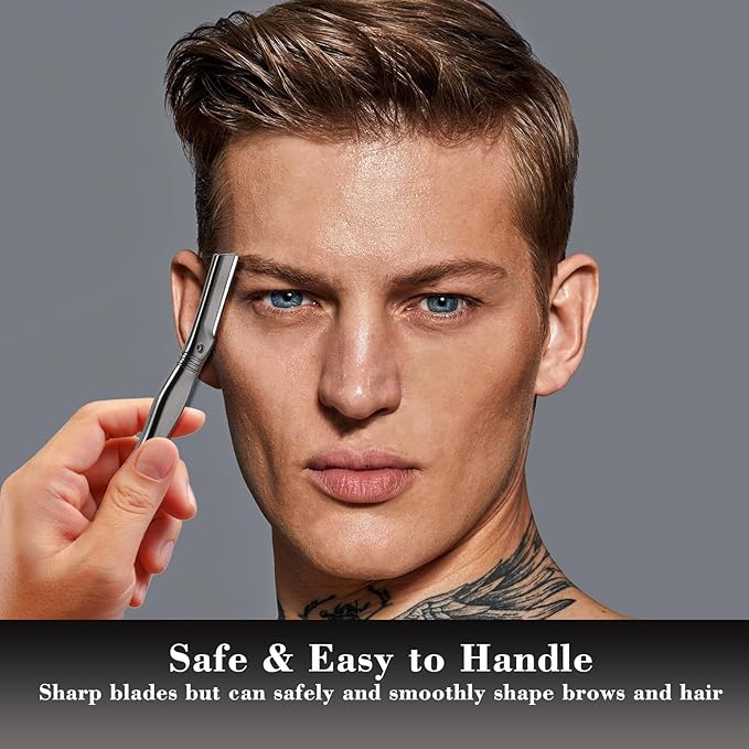 Dermaplane Razor for Women Face with 6 Refill Blades, Dermaplaning Tool Face Razors for Removes Facial Hair, Peach Fuzz, Reusable Metal Handle Eyebrow Razor (Black)