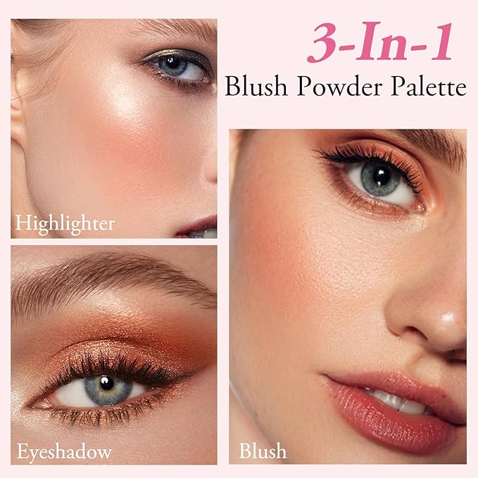 3 Colors Blush Palette, Blush and Highlighter Palette, Glowing Makeup