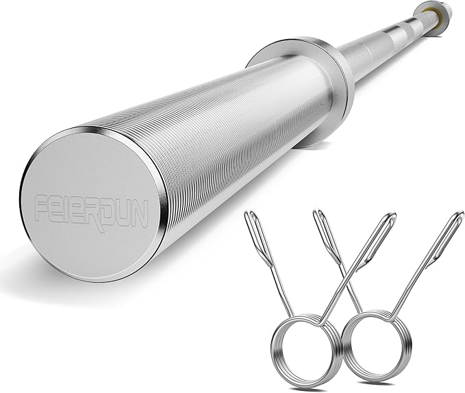 FEIERDUN Olympic Barbell EZ Curl Bar 47in/4ft/5ft/6ft/7ft for Weightlifting 2 inch 2 Spring