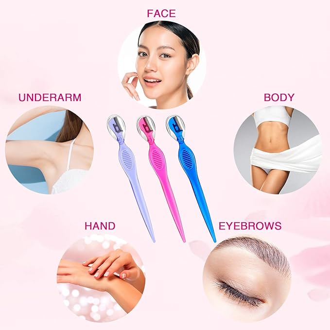 30 Pcs Dermaplane Razor Eyebrow Razor for Women Trimmer Shaver with Precision Cover Multipurpose Exfoliating Dermaplaning Tool Facial Hair Removal for Women Face Lip Grooming, 3 Colors