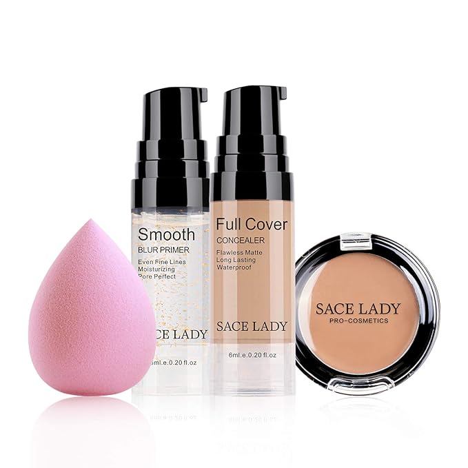 Waterproof Full Coverage Concealer with Primer Sponge Set, Color: 3.5-MEDIUM)