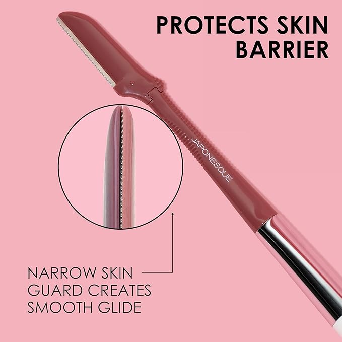 JAPONESQUE Dermaplaner and Cooling Eye Roller - Dual Ended Dermaplaning Facial Razor with Soothing Roller Ball Massager- Tool for Exfoliation, Hair Removal, Face Massage