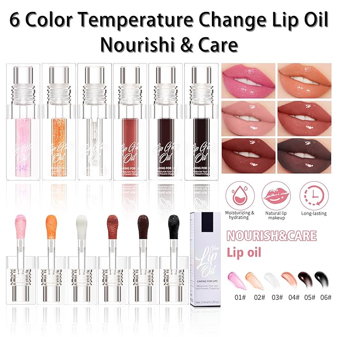Hydrating Lip Glow Oil for Women, Color Changed Lip Plumper Gloss Moisturizing Nourishing Black Big Brush Head Lip Oil Smooth Lip Liner Stain for Lip Makeup Care and Dry Lips (black, 1 pcs)