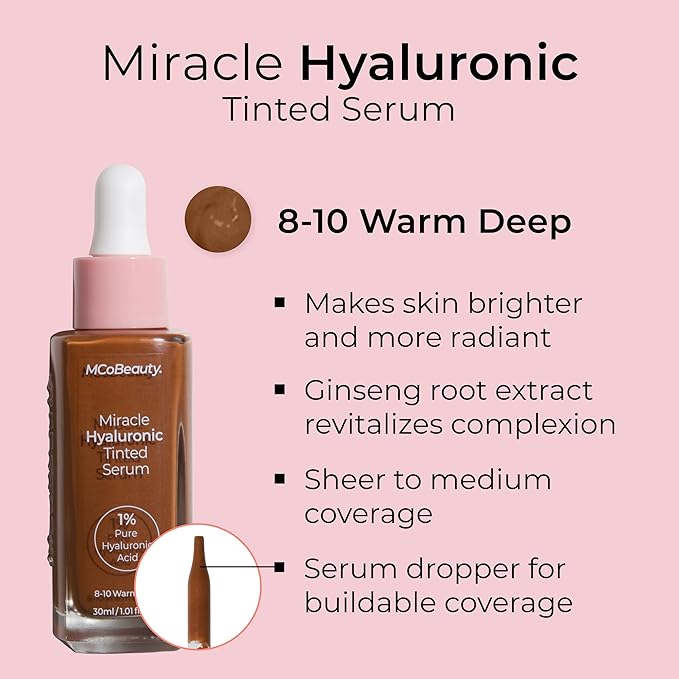 MCoBeauty Miracle Hyaluronic Tinted Serum, 8-10 Warm Deep, Free Cosmetics