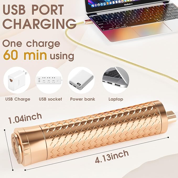 Upgrade Facial Hair Removal for Women, Rechargeable Hair Removal Device, Painless Face Electric Razor/Shaver for Lip, Arms, Face, Peach Fuzz (Coppery)