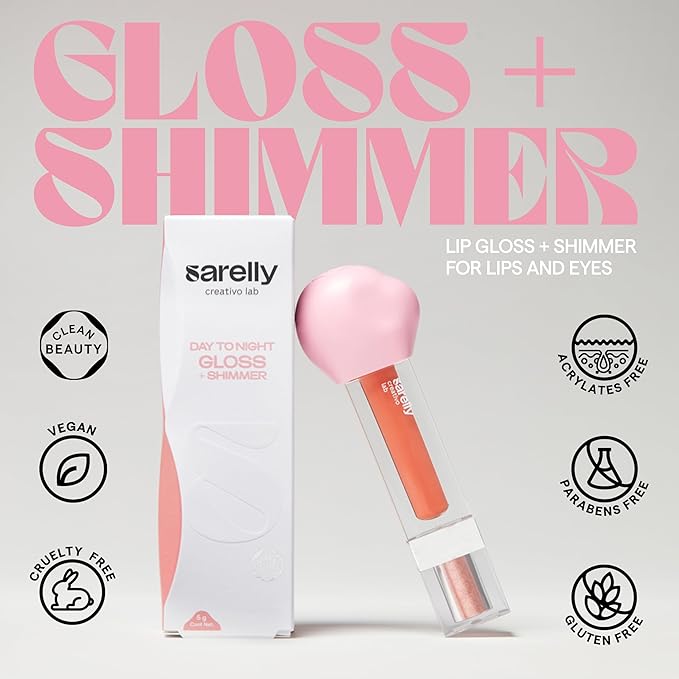 SARELLY CREATIVO LAB | Makeup Set Clear Lip Gloss + Shimmer and Shine | Beauty Vegan Skincare Make Up - Trending Lip Makeup | Apricot Honey Bourbon & Vermeil 24K