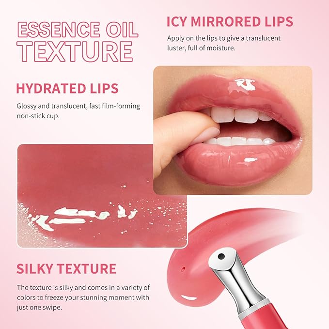 Watery Essence Lip Glaze,Moisturizing Nonstick Tinted Gloss Lip Oil,Glowy Lipstick, Long-Lasting Lip Stain, Lightweight Lip Tint, Jelly Hydrating Lipgloss for Women