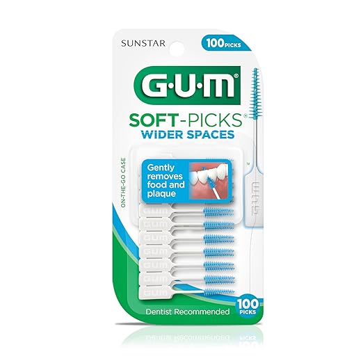 GUM Soft-Picks Wider Space, Easy to Use Dental Picks for Teeth Cleaning and Gum Health, with Convenient Carry Case, Dentist Recommended Dental Picks, 100 Count