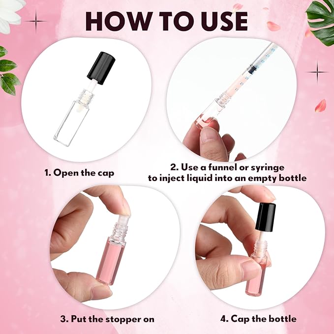 Jinei 150 Pcs Clear Empty Lip Balm Bottles 1.2ml Mini Lip Gloss Tubes, Refillable Containers Transparent Plastic Clear Lipstick Tubes for Girl Women DIY Makeup Sample Travel(Black)