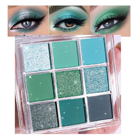 9Colors Green Avocado Color Colorful Bright Eyeshadow Palette Makeup,Highly Pigmented Matte Sparkle Eye Shadow Palette Long Lasting Waterproof Blendable,Emerald Bright Eyeshadow Palette