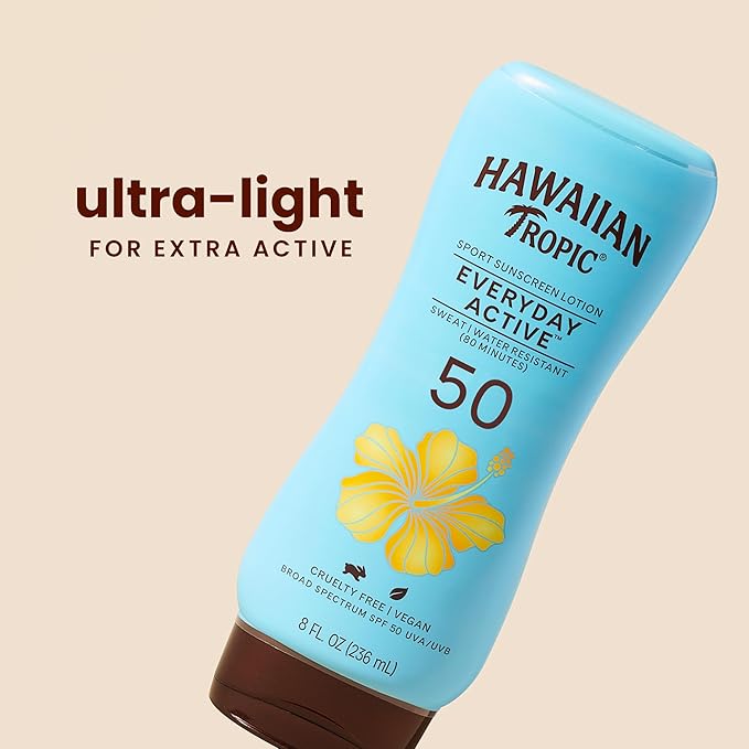 Hawaiian Tropic Everyday Active Lotion Sunscreen SPF 50, 8oz | Hawaiian Tropic Sunscreen SPF 50, Sunblock, Broad Spectrum Sunscreen, Oxybenzone Free Sunscreen, Water Resistant Sunscreen, 8oz