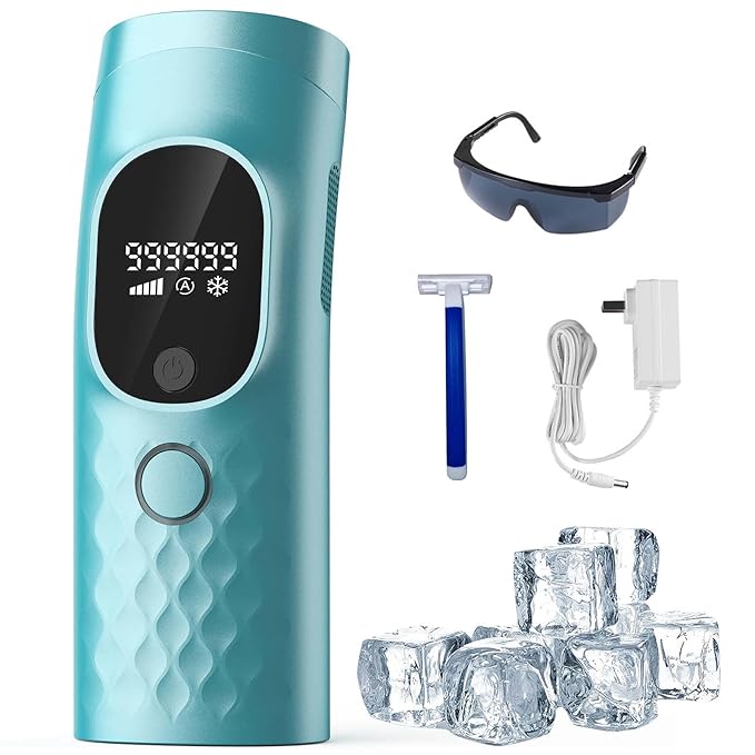 Laser Hair Removal for Women and Men - Permanent Painless Ice Cooling IPL Device Remover Machine with Shaver, Goggles, 999,999 Flashes for Body and Face, Corded