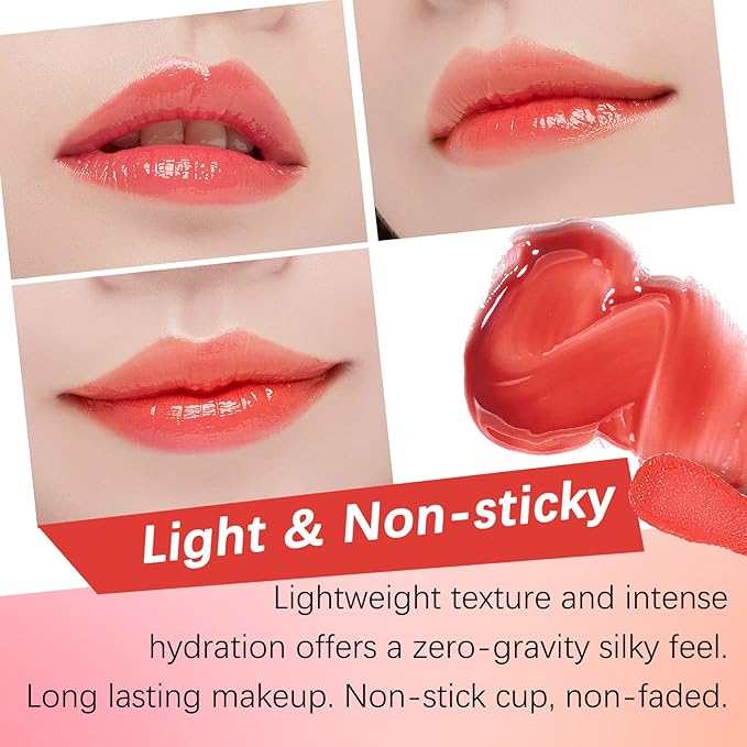 Lip Oil,Lip Glow Oil,Plumping Lip Oil Tinted,Hydrating Gloss Tinted Lip Balm,Long Lasting Nourishing Non-sticky Fresh Texture for Color Reviver (Cherry)