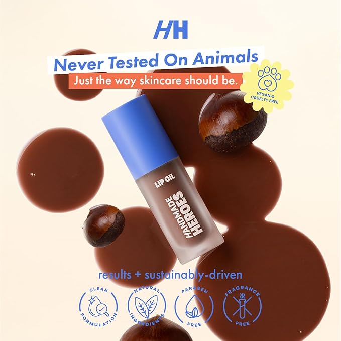 Handmade Heroes 100% Natural Vegan Lip Oil with Squalane Non-Sticky Lip Gloss Moisturizing, Shiny, Nourishing Korean Lip Gloss - Caramel Chestnut