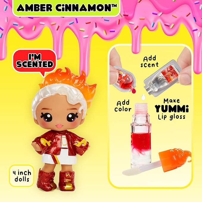 Yummiland Lip Gloss Doll - Amber Cinnamon, with DIY Lip Gloss Kit, Ages 4+
