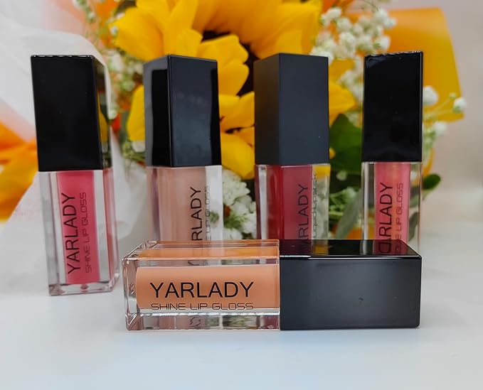 5pcs lip gloss combination set, 4pcs Shiny Lip gloss +1pcs lipstick matte long lasting 24 hours, Lip makeup Gift set