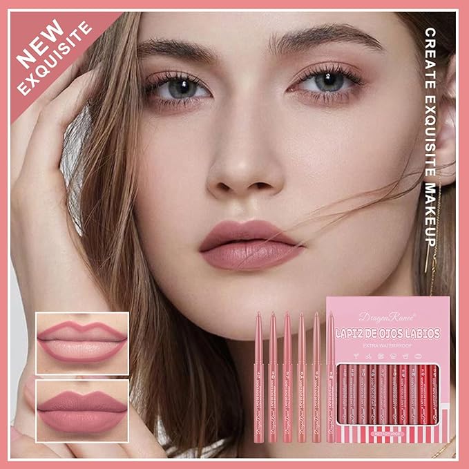 12 Colors Matte Lip Liner/Lipstick Set,One Step Lips Long