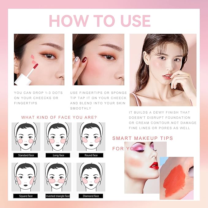 Liquid Blush Make up,Cream Blush for Cheeks,Natural Looking,Lightweight,Breathable Oz (01#02#06#)