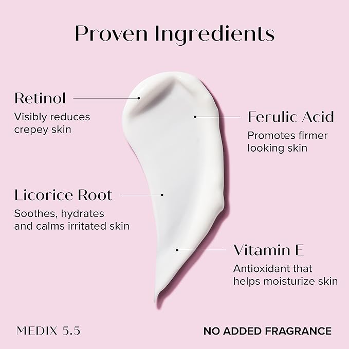 MEDIX Fragrance Free Retinol Body Lotion Crepey Skin Care Treatment | Firming Body & Face Moisturizer | Anti Aging Retinol Cream For Face Targets Look Of Crepe Skin & Wrinkles, 15 Fl Oz