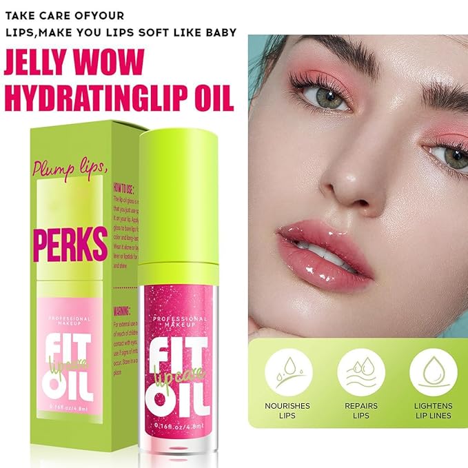 Hydrating Lip Oil, Big Brush Head Lip Glaze Shiny Transparent Lip Glow Oil, Nourishing & Fresh Clear Smooth Lip Care Plumping Lip Oil (# 03)