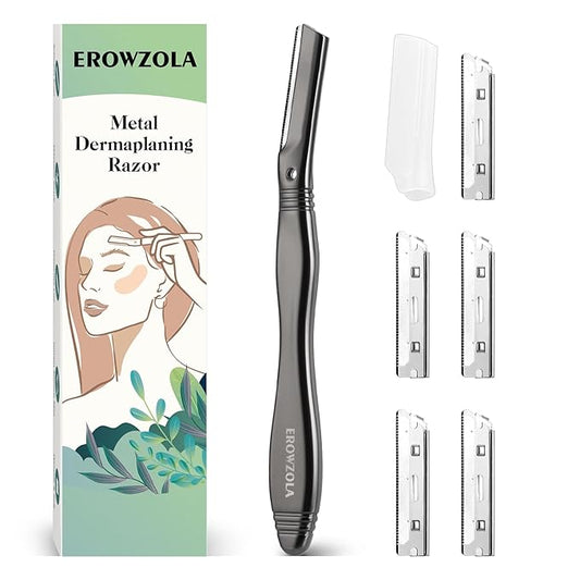 Dermaplane Razor for Women Face with 6 Refill Blades, Dermaplaning Tool Face Razors for Removes Facial Hair, Peach Fuzz, Reusable Metal Handle Eyebrow Razor (Black)