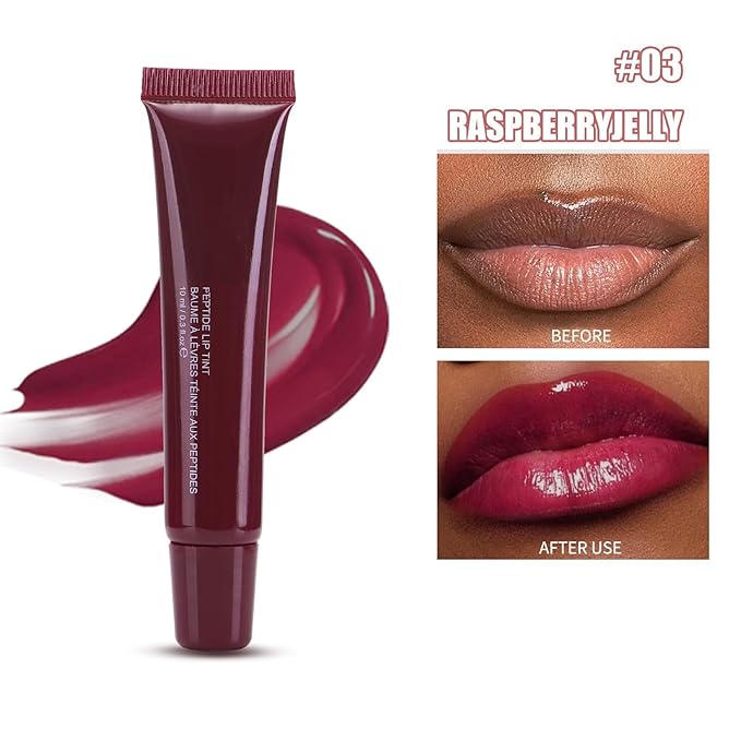 MAEPEOR Lip Glowy Balm 5 Colors Plumping Hydrating Lip Butter Balm and Nourishing Lip Care Lip Treatment Glossy Finish Non-sticky Tinted Lip Balm (03 Raspberry Jelly）