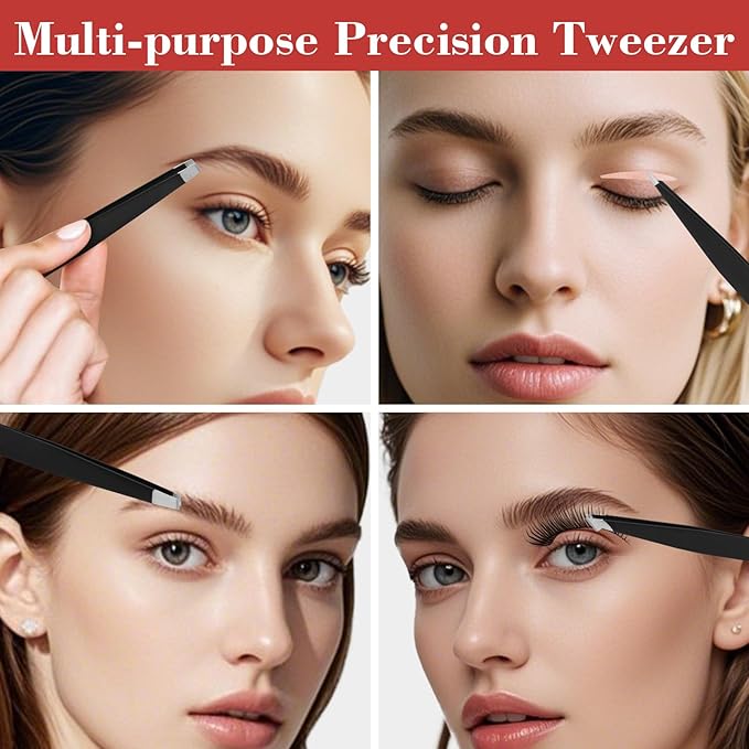 Tweezers Set, Hyxhappy 9 pcs Professional Stainless Steel Tweezers Kit for Facial Hair, Precision Plucker Eyebrow Tweezer Kit with Luxurious Travel Case as Stocking Stuffers Gifts for Women/men