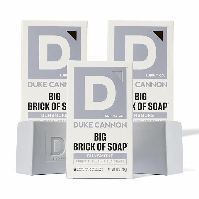 Duke Cannon Supply Co. Big Brick of Soap Bar for Men Gun Smoke (Wood, Bourbon & Leather) Multi-Pack - Superior Grade, Extra Large, Masculine Scents, All Skin Types, Paraben-Free, 10 oz (3 Pack)