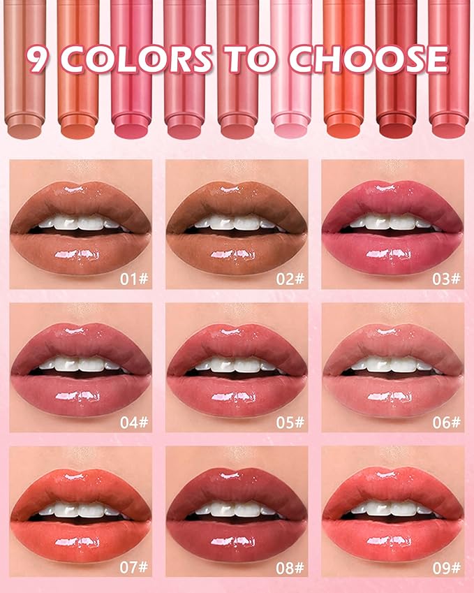 Hydrating Shimmer Lipstick,Moisturizing Jelly Lip Gloss,Shine Rose Red Lipstick Pen, Long Lasting Waterproof Tint Lip Balm Plumping Lip Stain Pen,Women's Day Makeup Gift for Women-05#