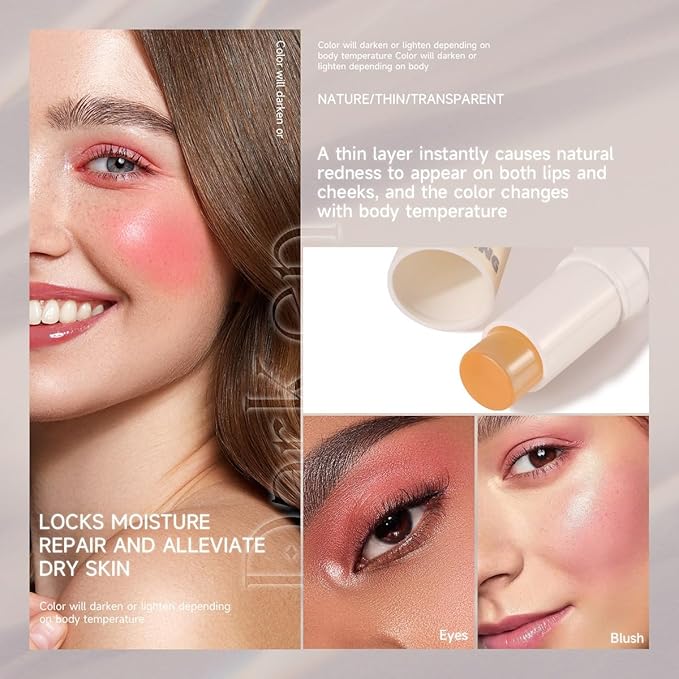Color Changing Blush Stick for Cheeks Makeup,Clear Blush Cheek Tint