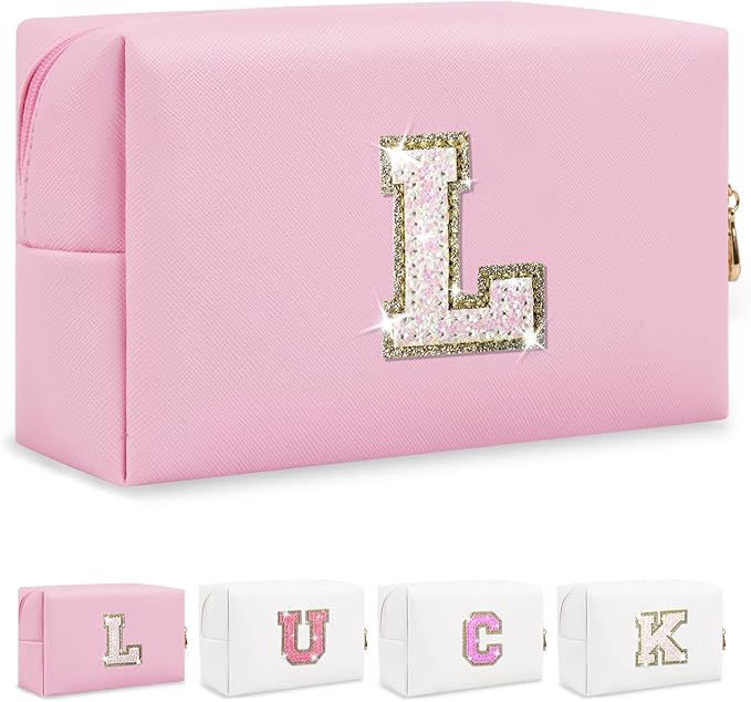 Initial letter patch makeup bag,