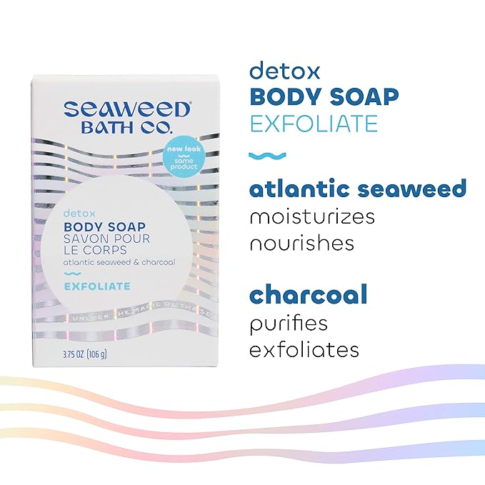Seaweed Bath Co. Exfoliate Detox Body Soap, 3.75 Ounce (Pack of 3), Sustainably Harvested Seaweed, Charcoal