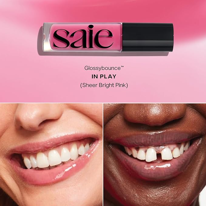 Saie SaieGlow Starter Kit - Hydrating + Highlighting Makeup Kit with Glowy Super Gel in Roseglow, Dew Blush in Baby, and Glossybounce Lip Gloss in Play (3 Count)