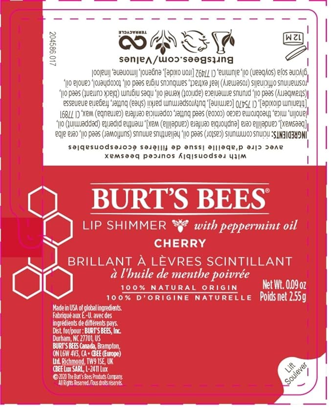 Burt's Bees 100% Natural Moisturizing Lip Shimmer, Cherry Moisturizing