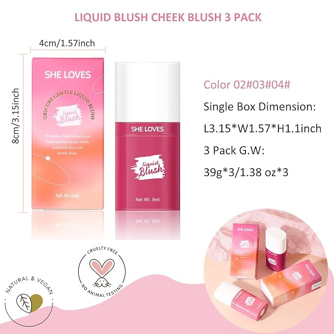 Liquid Blush Set Makeup, Cream Blush for Cheeks, Oz (02#03#04#)