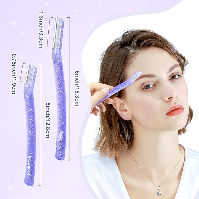 Women’s Dermaplane Razor for Face & Eyebrow - Anti-Cutting Japanese Blades for Eyebrow and Facial Hair Removal, Achieve Silky Skin and Perfect Brows (Purple, 12 Count)
