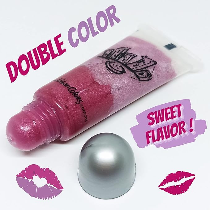 Urban Colors Sweet Lips Cute Squeezable Lip gloss a delicious sugar sweet flavored two colors moisturizing lip gloss for girls and women enriched with Vitamin E Natural Ingredients (Crazy Berry)