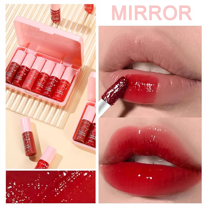 6 Colors Lip Tint Stain Set, Korean Lip Tint, Multi-use Lip and Cheek Tint Watery Lip Stain Long Lasting Waterproof, Lightweight, Non-sticky, High Pigment (Peach)