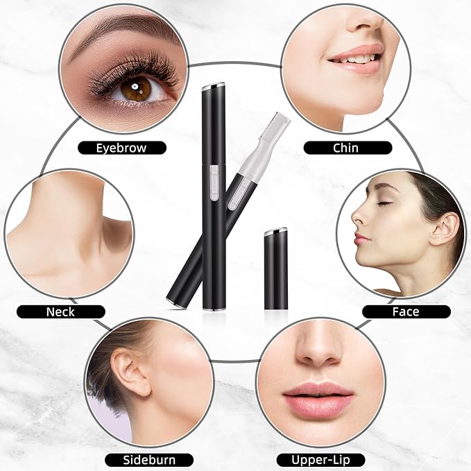 Chumia 2 Pcs Electric Eyebrow Trimmer Women Precision Face Razors Mini Shaver with Comb Christmas Women Gift Battery Operated Personal Epilator for Face Neck Fuzz Lips Leg(Black)