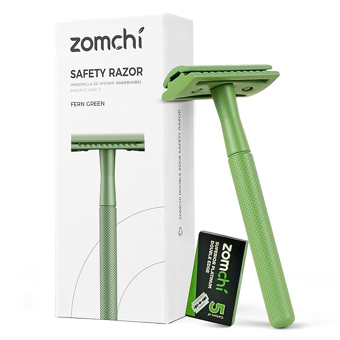 ZOMCHI Women Safety Razor With 5 Double Edge Blades, Metal Single Blade, Reusable & Plastic Free - Fern Green