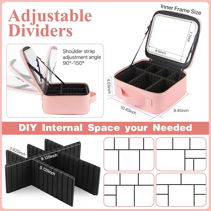 Travel makeup bag with led