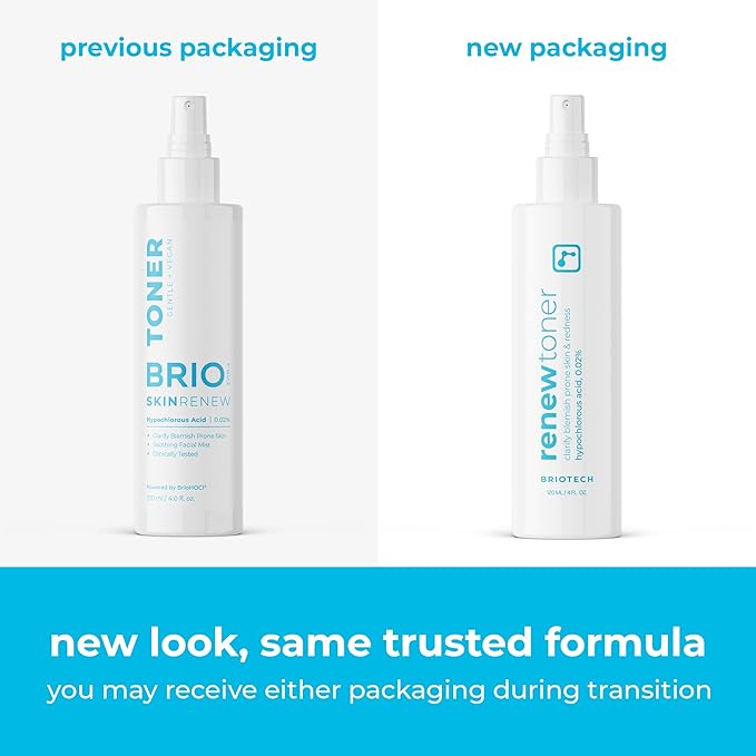 BRIOTECH Skin Renew Toner, Hypochlorous Acid Spray Topical Skin Spray for Face and Skin, Minimize Appearance of Blemishes, Soothing Mist for Redness & Bumps, 4 fl oz