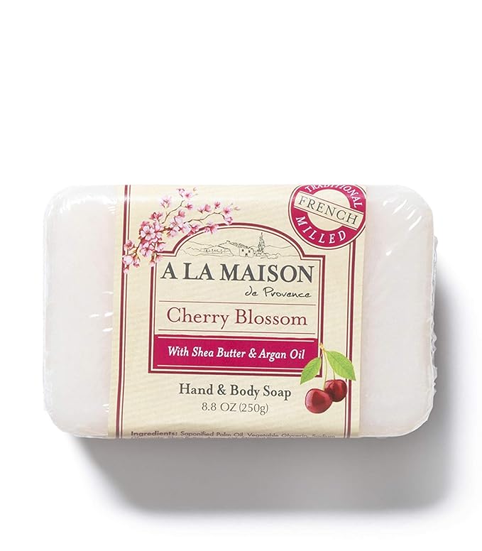 A LA MAISON Cherry Blossom Bar Soap - Triple French Milled Natural Moisturizing Hand Soap Bar (3 Bars of Soap, 8.8 oz)